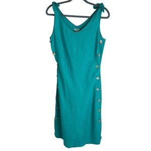 J. Peterman 100% Linen Shoulder Tie Button Dress